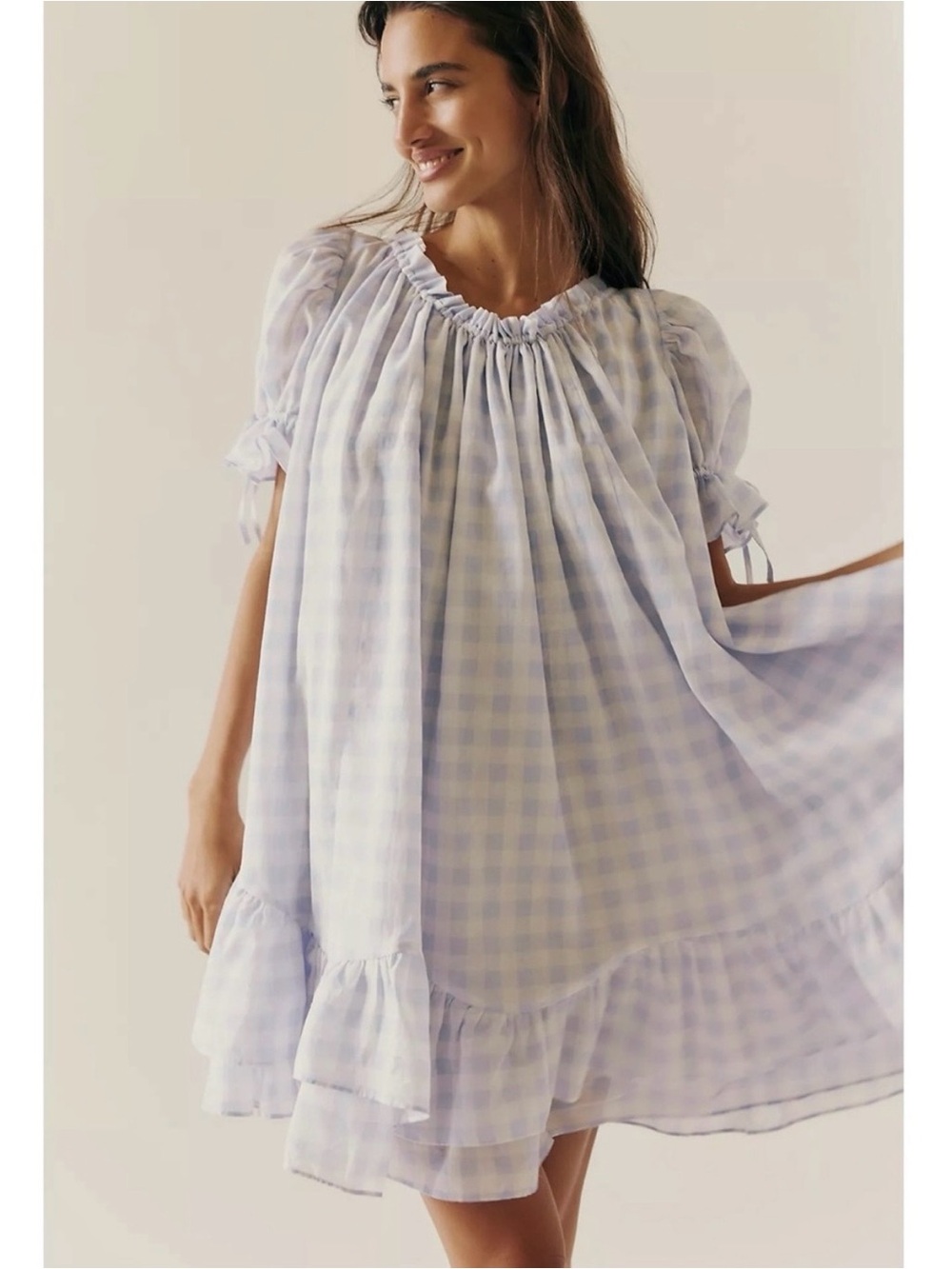 Selkie Shipwreck Blue and White Gingham Mini Dress Medium